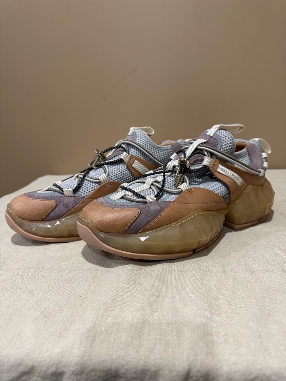 Jimmy Choo Diamond Sneakers Blue Purple Taupe Size 39 1/2